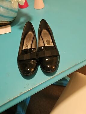 Adrienne Vittadini PREMIERE Patent Loafers Bow Trim in Black Size 9 1/2